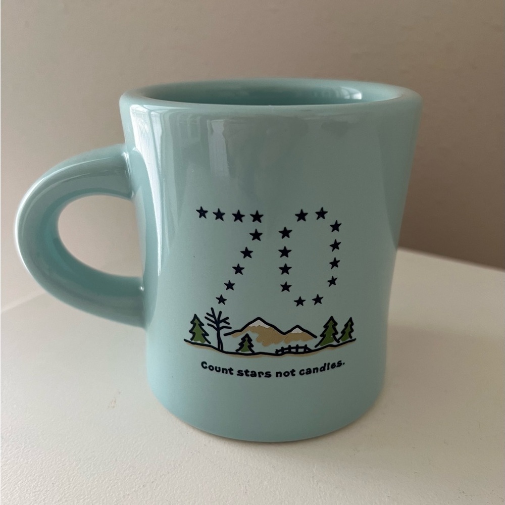 Life Is Good | Coffee Mug Cup Blue Happy 70 Birthday Count Stars